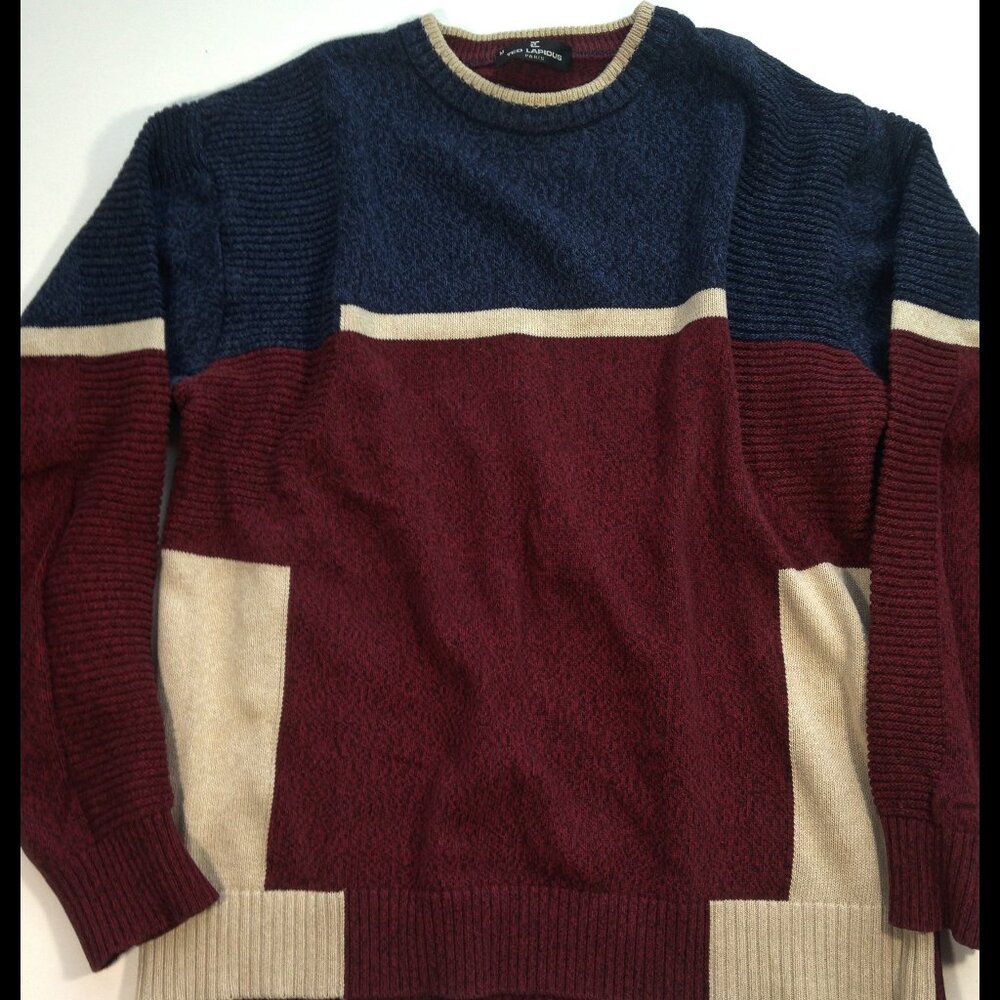 Ted Lapidus Paris Cotton Sweater Burgundy Blue Beige EXCELLENT USED CONDITION- M